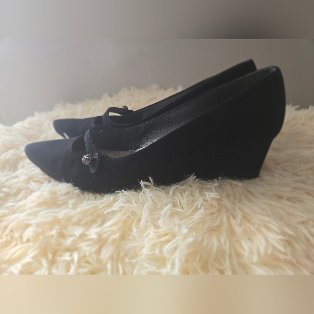Stuart Weitzman Womens 9 Black Suede Leather Squa - Picture 7 of 11